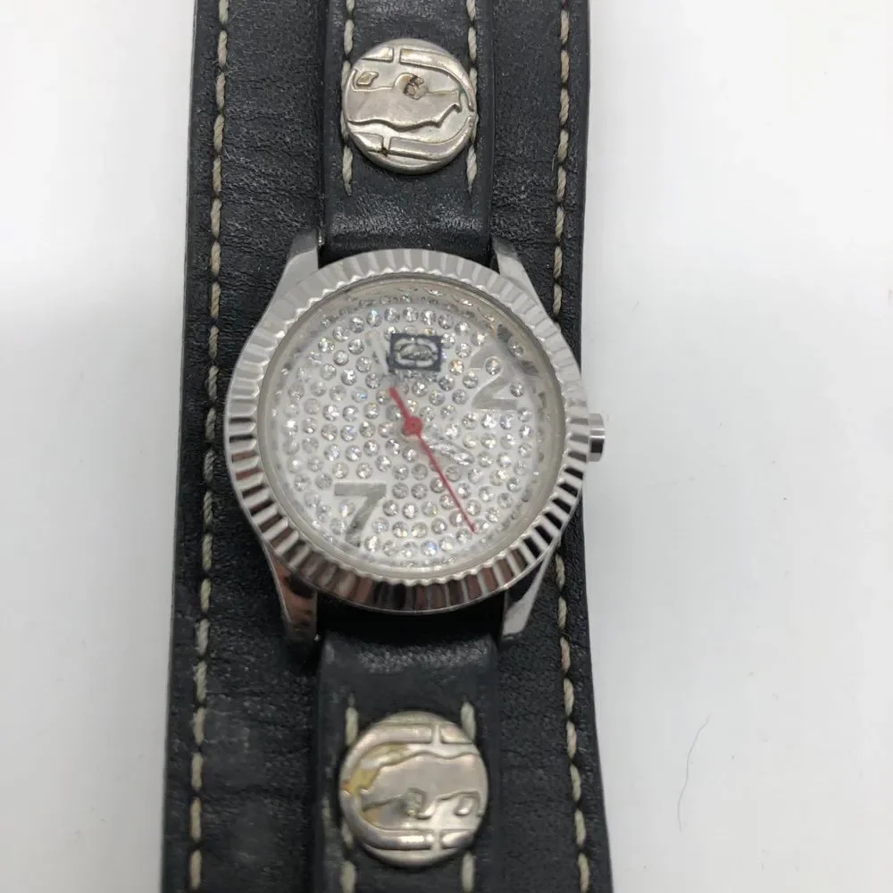 Marc Ecko Leather Watch w/ Rhinestones